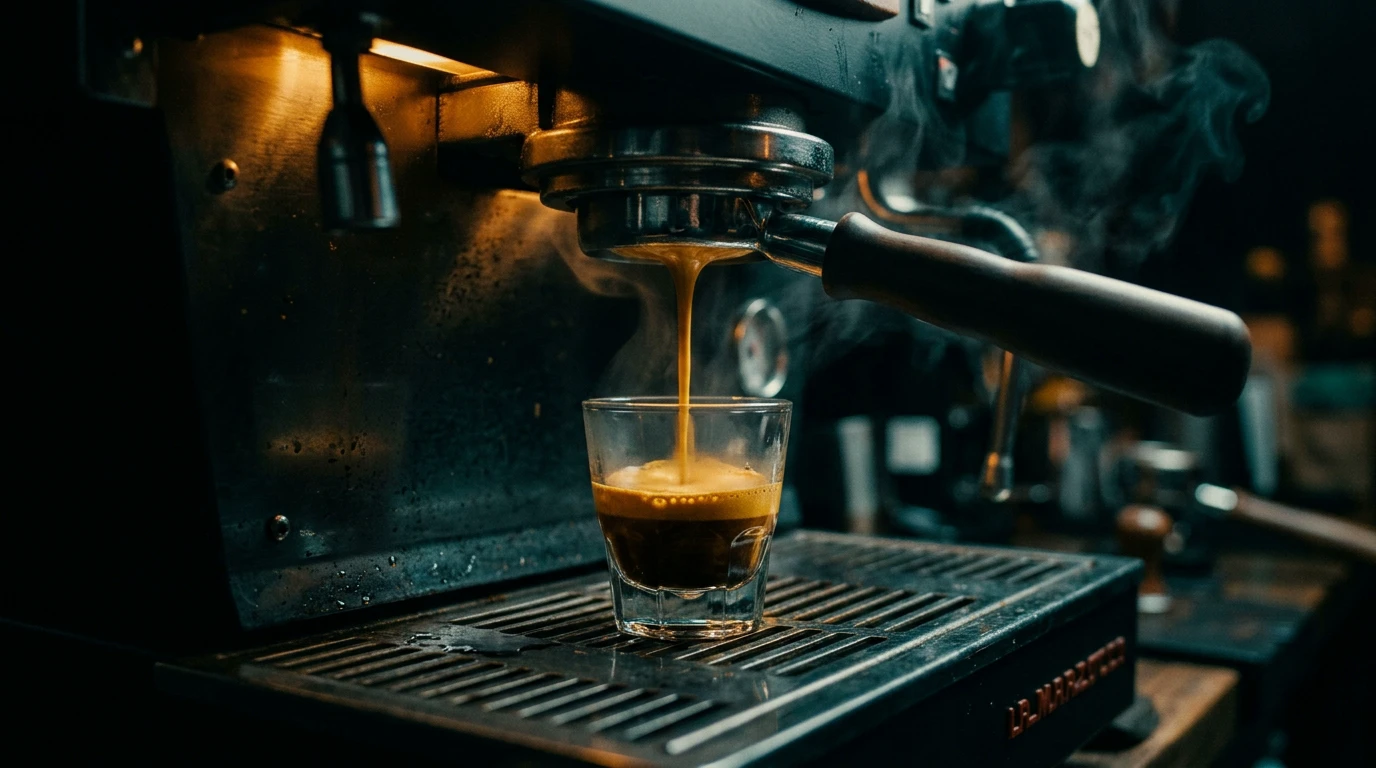 A fresh shot of espresso being pulled